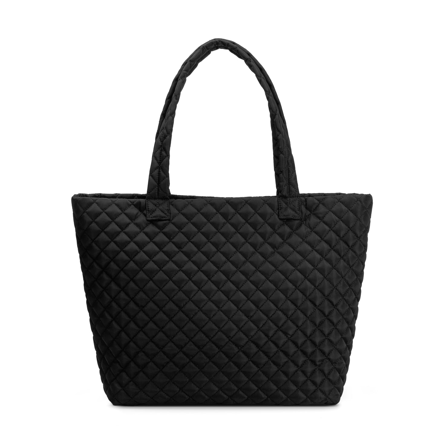 Albemarle Quilted Tote by Mayfair & Finch featuring a stylish quilted exterior, vibrant French ticking interior, and bonus Bond Bag, perfect for fashion and function.