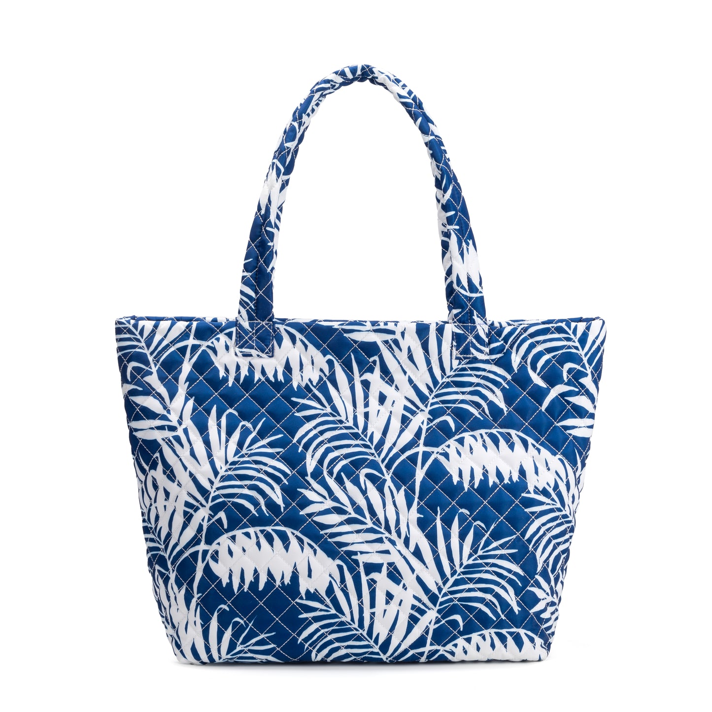 Albemarle Quilted Tote by Mayfair & Finch featuring a stylish quilted exterior, vibrant French ticking interior, and bonus Bond Bag, perfect for fashion and function.