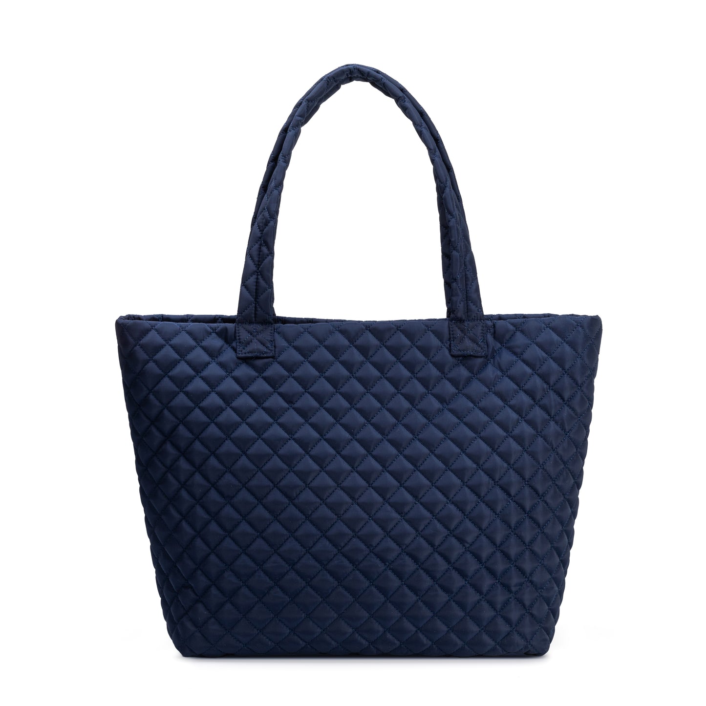 Albemarle Quilted Tote by Mayfair & Finch featuring a stylish quilted exterior, vibrant French ticking interior, and bonus Bond Bag, perfect for fashion and function.
