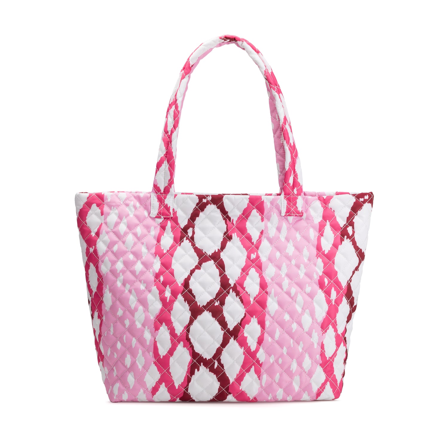 Albemarle Quilted Tote by Mayfair & Finch featuring a stylish quilted exterior, vibrant French ticking interior, and bonus Bond Bag, perfect for fashion and function.