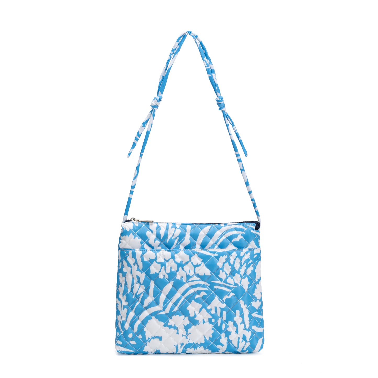 Berkeley Square Crossbody Bag by Mayfair & Finch featuring quilted design, vibrant French ticking lining, chrome accents, and zip pockets for chic everyday use.