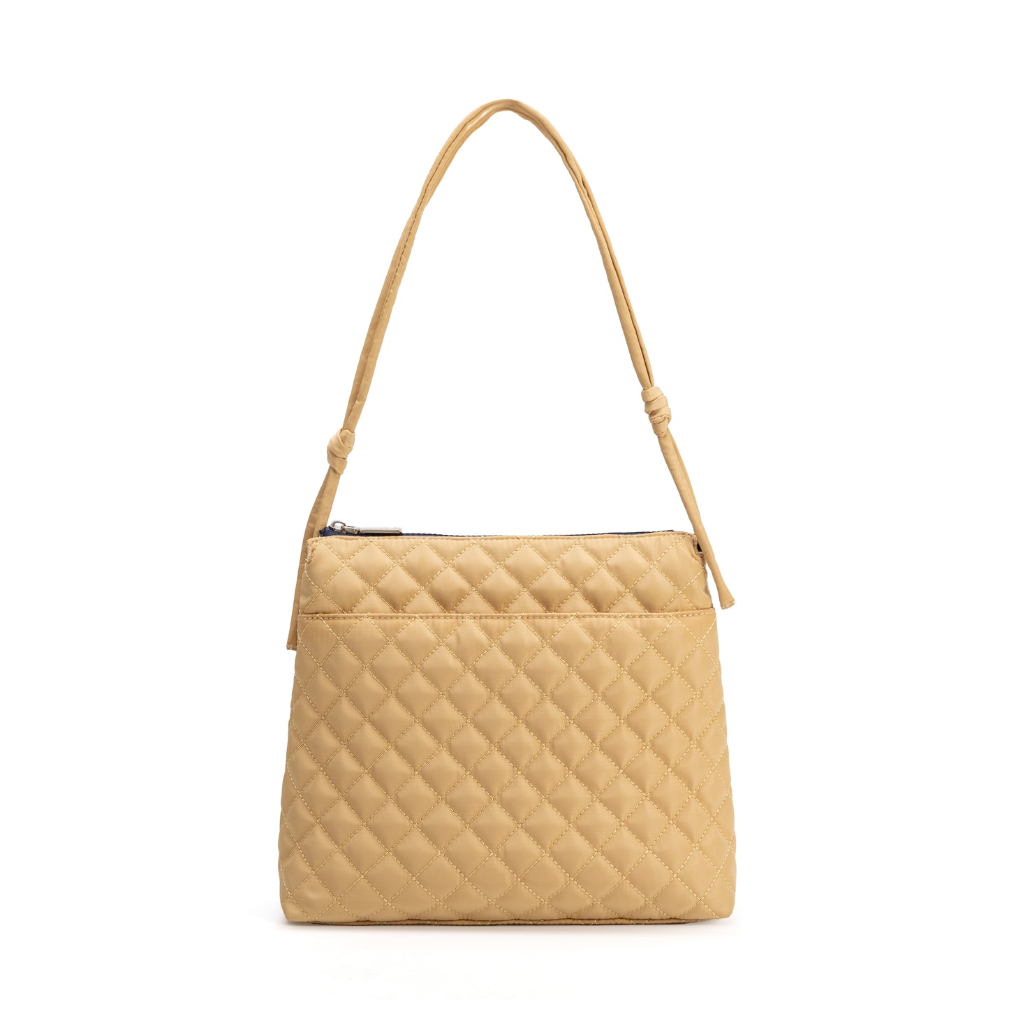 Berkeley Square Crossbody Bag by Mayfair & Finch featuring quilted design, vibrant French ticking lining, chrome accents, and zip pockets for chic everyday use.