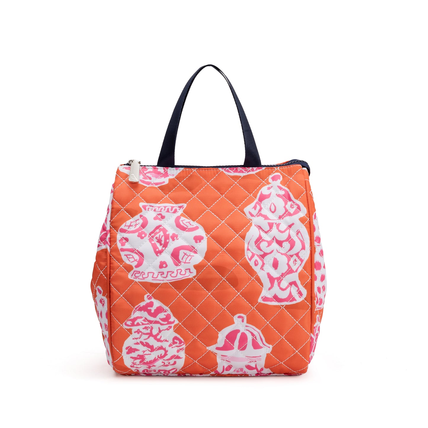 Butler's Lunch Tote by Mayfair & Finch, insulated quilted lunch bag with vibrant French ticking interior and durable exterior for keeping meals fresh and stylish on the go.