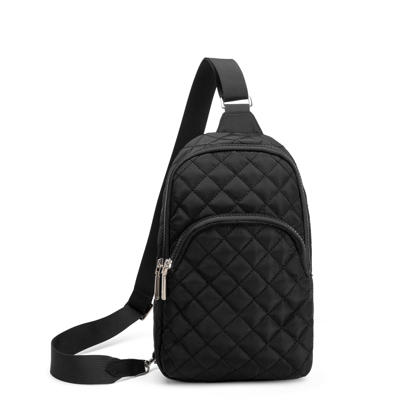 Dover Sling quilted crossbody bag by Mayfair & Finch with vibrant lining and bonus Bond Bag, designed for compact everyday essentials.
