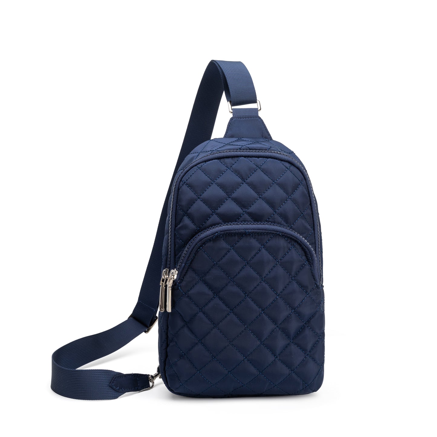 Dover Sling quilted crossbody bag by Mayfair & Finch with vibrant lining and bonus Bond Bag, designed for compact everyday essentials.