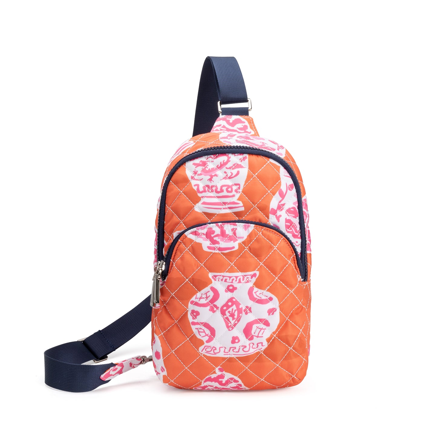 Dover Sling quilted crossbody bag by Mayfair & Finch with vibrant lining and bonus Bond Bag, designed for compact everyday essentials.