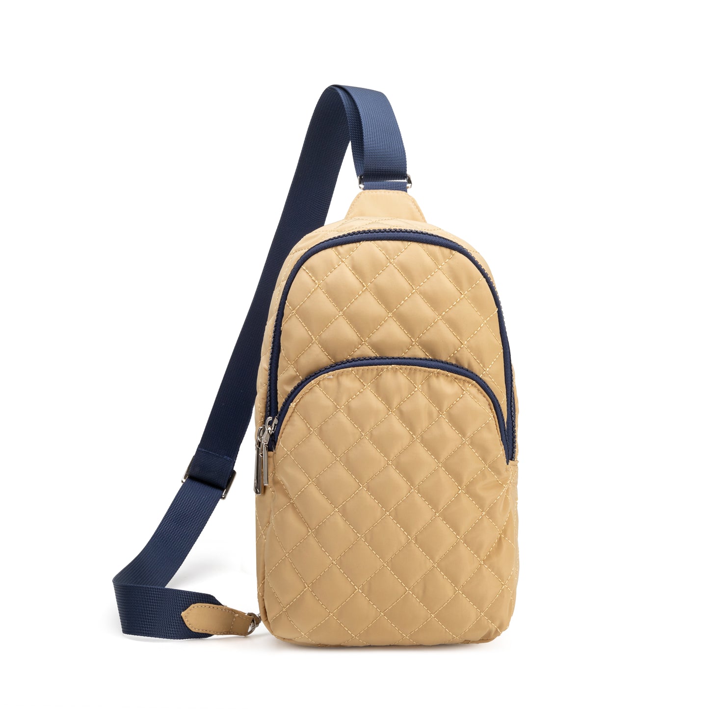 Dover Sling quilted crossbody bag by Mayfair & Finch with vibrant lining and bonus Bond Bag, designed for compact everyday essentials.