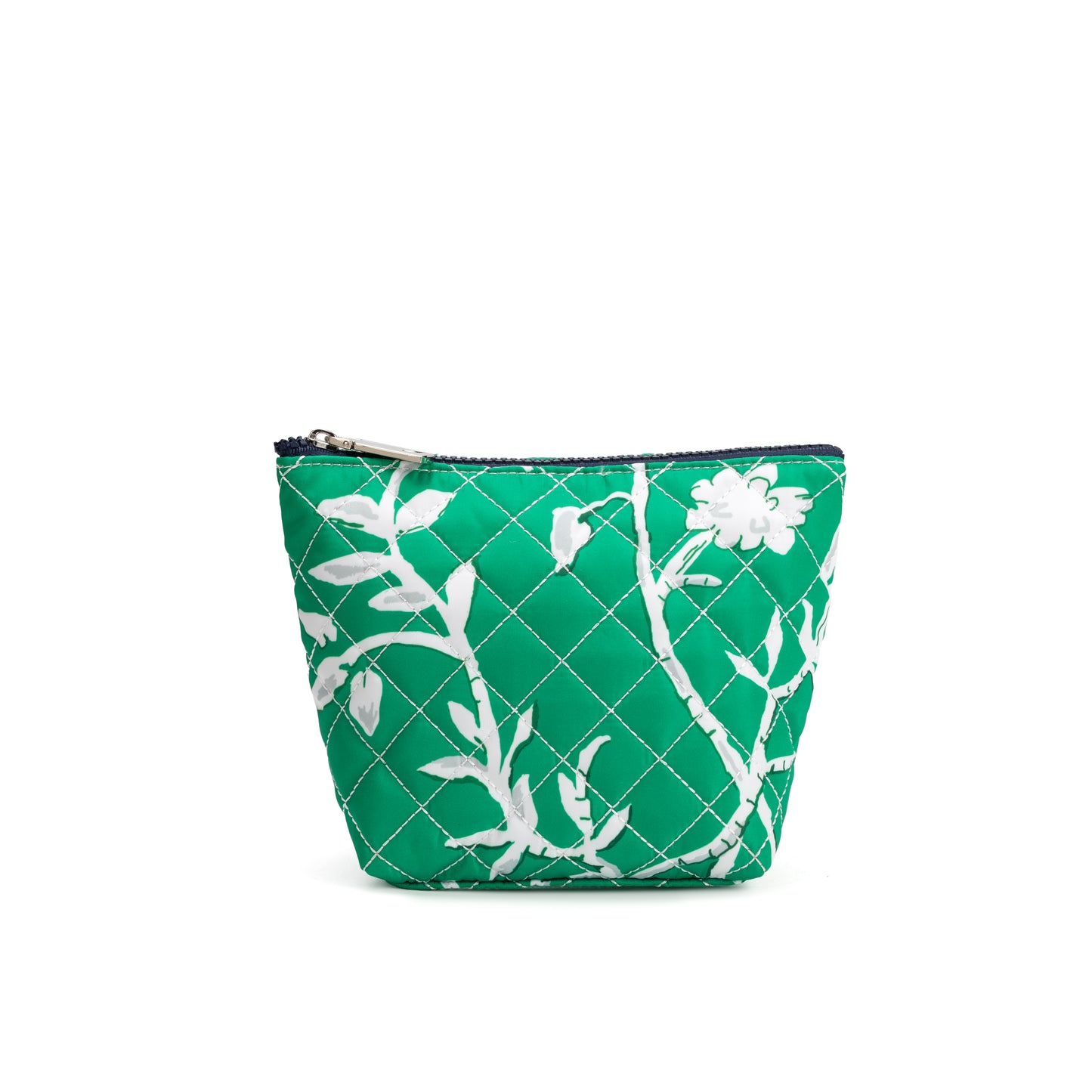 Mayfair & Finch Park Lane quilted pouch with bold French ticking lining, versatile for use as a clutch, makeup bag, or travel organizer.