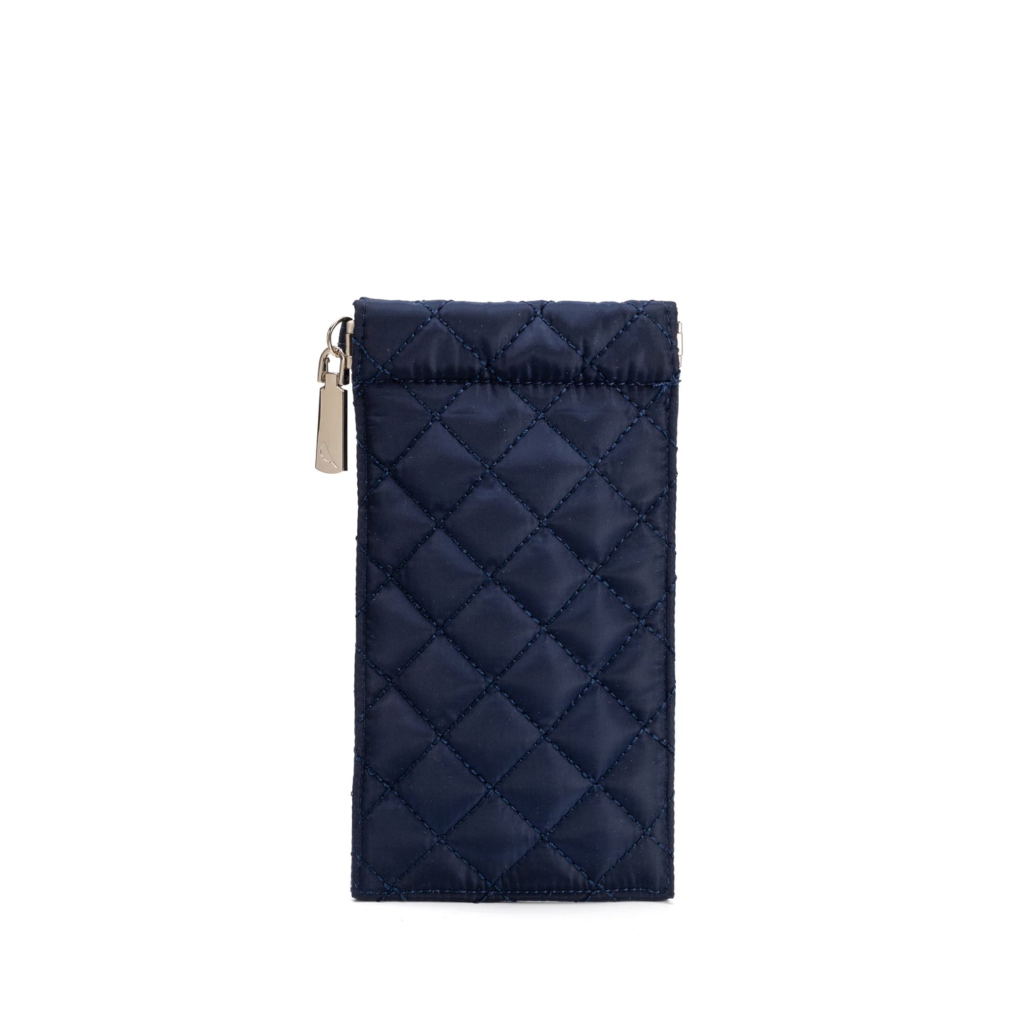 Piccadilly quilted sunglass case with colorful French ticking lining, designed for stylish and durable eyewear protection.