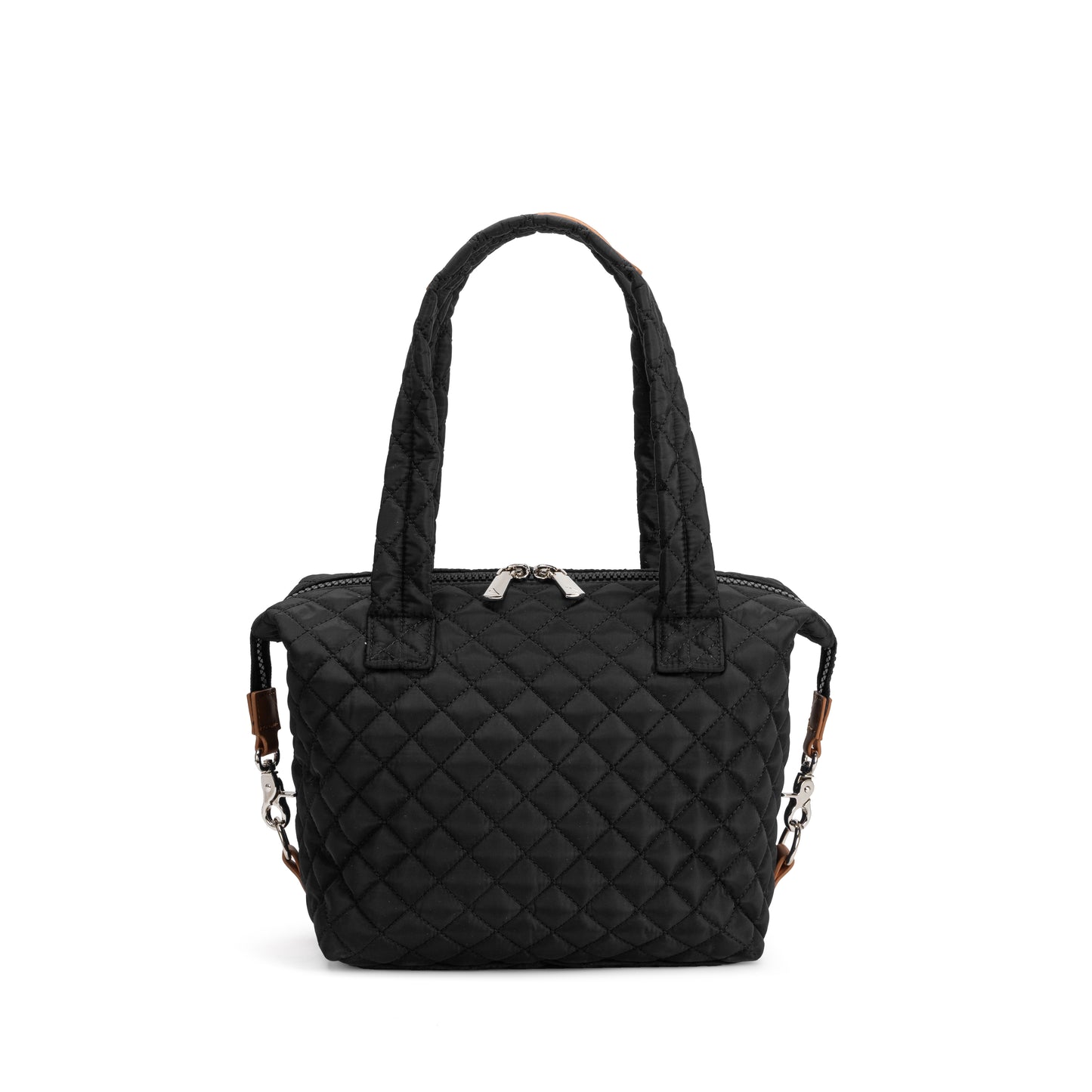 St. James Satchel by Mayfair & Finch, a refined quilted carryall with chrome accents, French ticking lining, and bonus Bond Bag for polished everyday style.