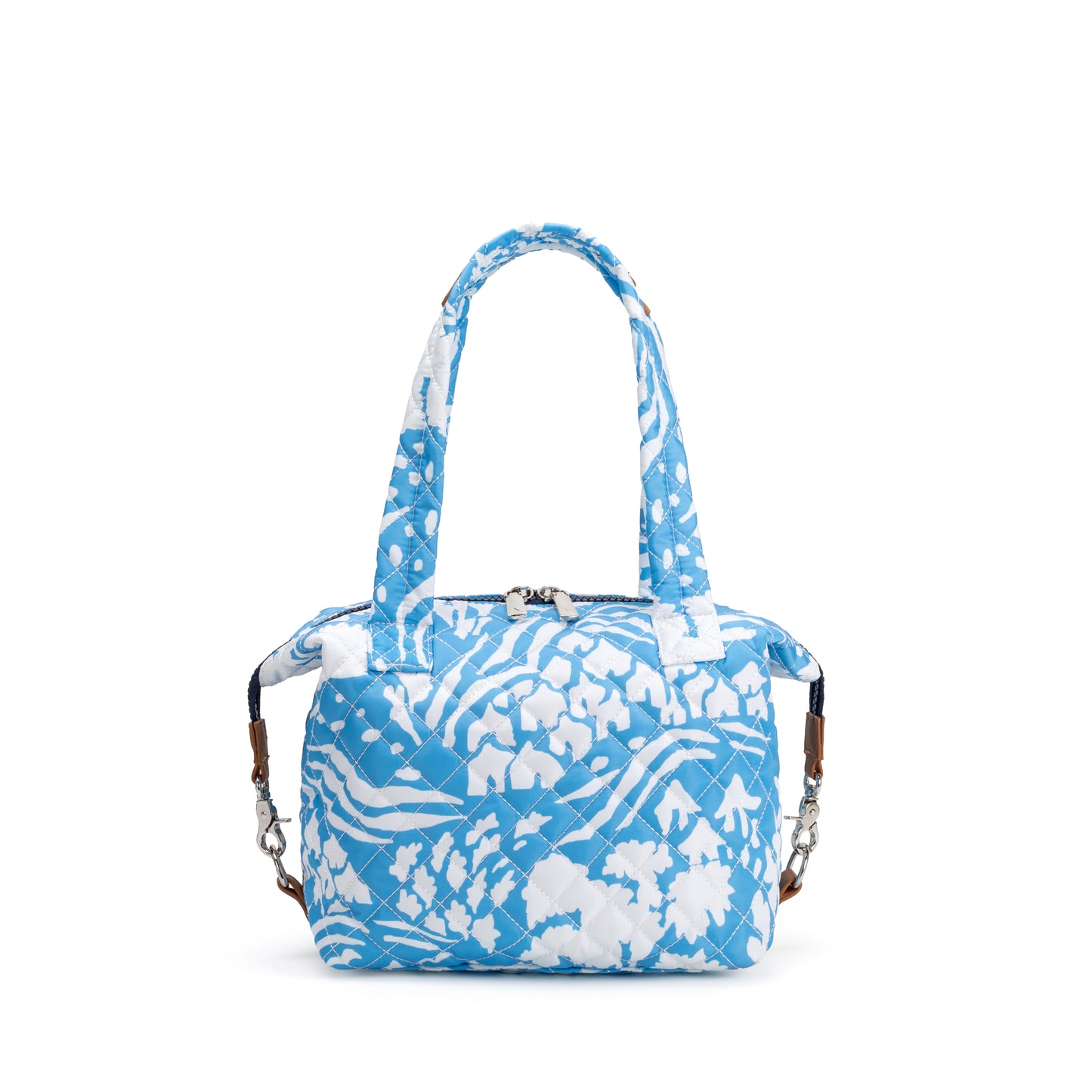 St. James Satchel by Mayfair & Finch, a refined quilted carryall with chrome accents, French ticking lining, and bonus Bond Bag for polished everyday style.