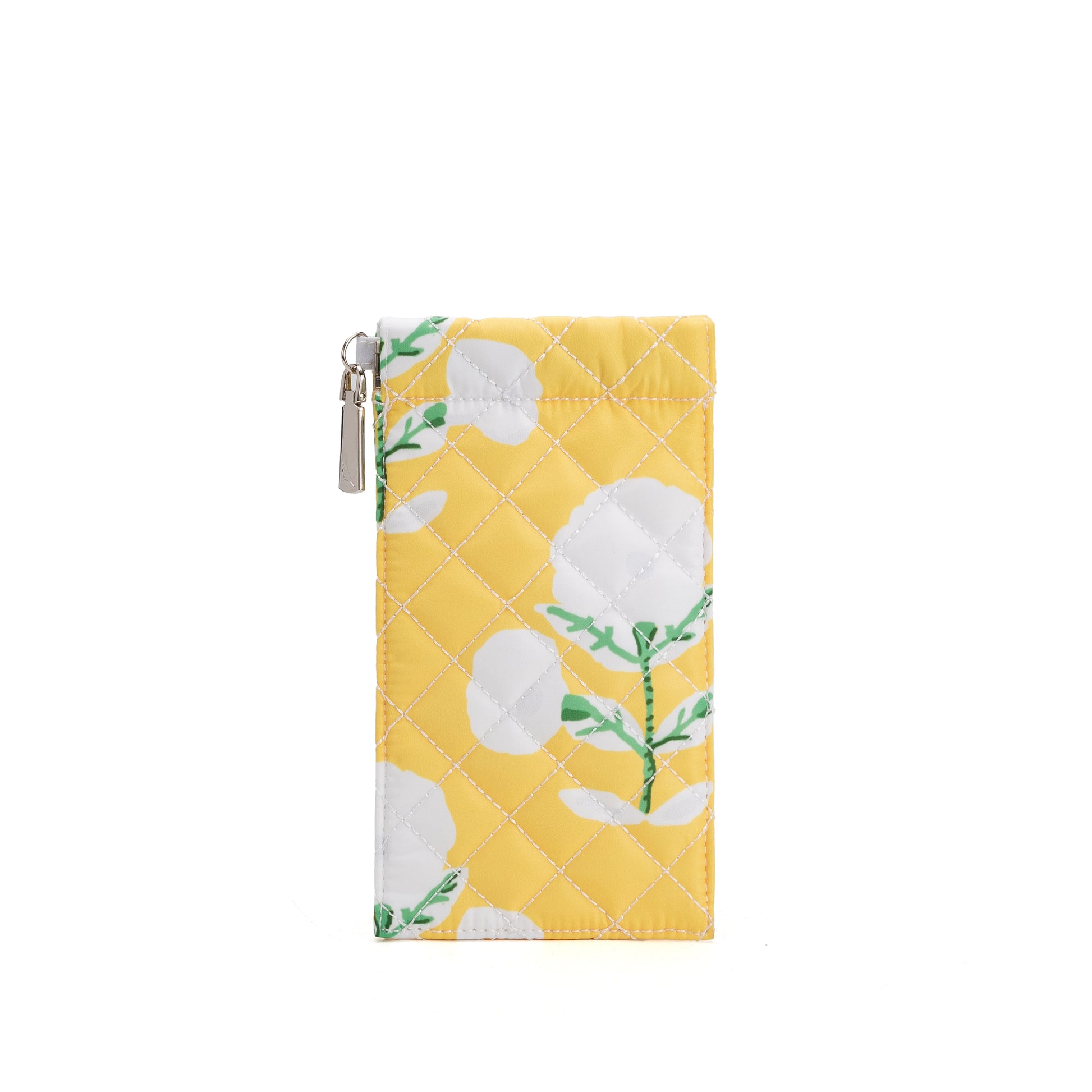 Piccadilly quilted sunglass case with colorful French ticking lining, designed for stylish and durable eyewear protection.