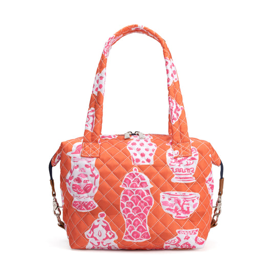 Queen Street Quilted Satchel for women with elegant structured design, French ticking lining, and included Bond Bag – ideal for day or evening outfits.