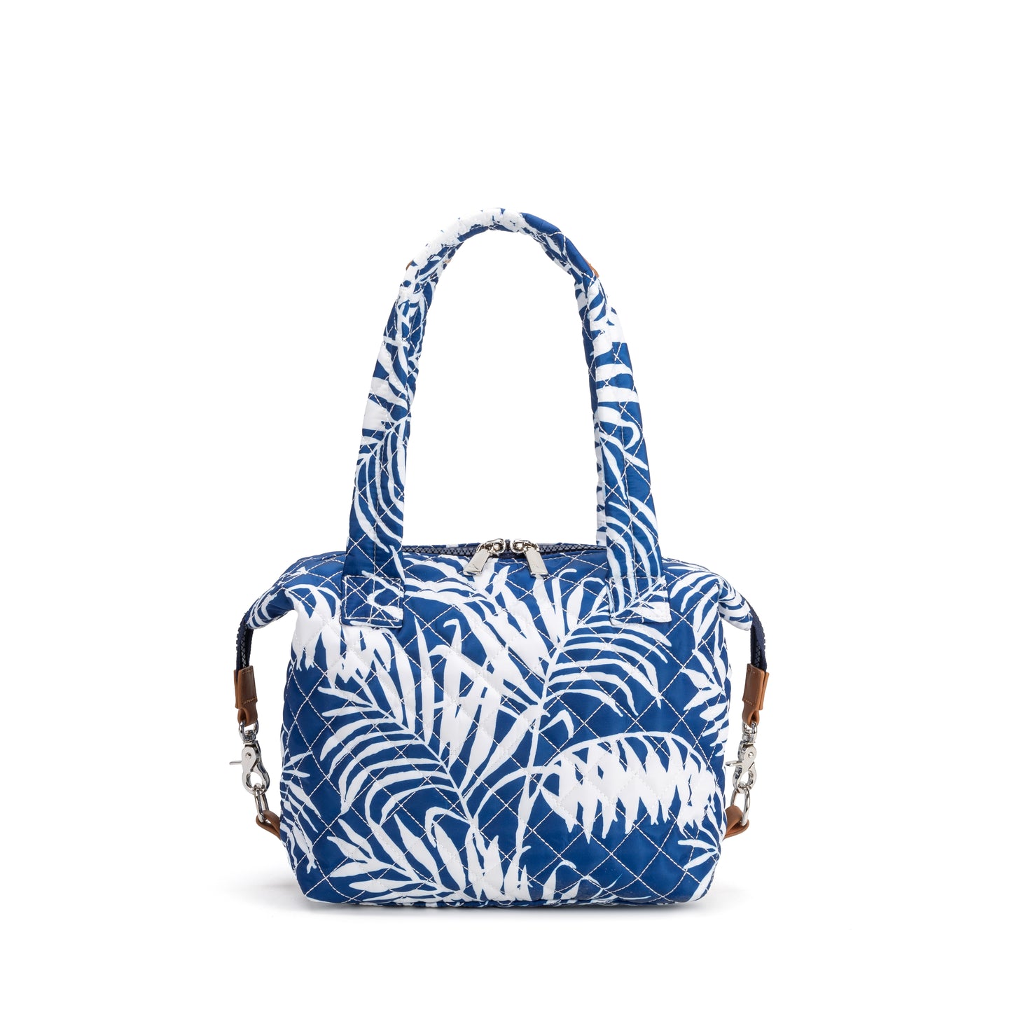 St. James Satchel by Mayfair & Finch, a refined quilted carryall with chrome accents, French ticking lining, and bonus Bond Bag for polished everyday style.